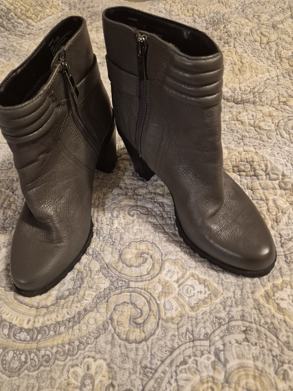 H by Halston Charcoal Leather Ankle Booties with Side Zip